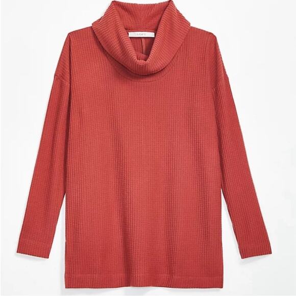 LOFT Waffle Knit Cozy Cowl Neck Lightweight Sweater Tunic Top Size XS - Picture 1 of 11